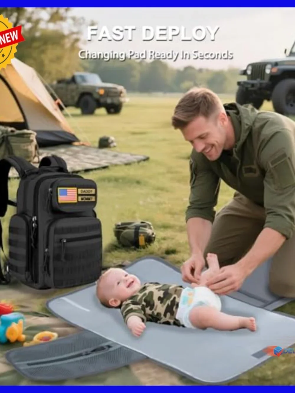 40L Military Tactical Diaper Backpack with Insulated Pockets Changing Pad